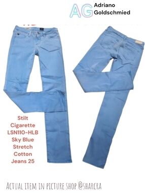 Ag Adriano Goldschmied Women's Stilt Cigarette straight Leg jeans Sky Blue 25